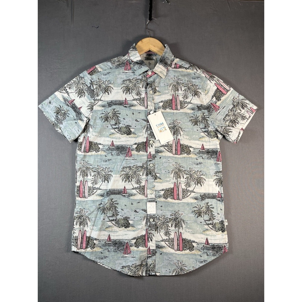 Denim & Flower Men's Slim Fit XL Shirt Short Sleeve Surfboards & Sailboats Print